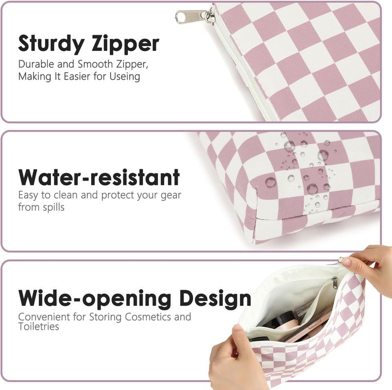 Fammart Checkered Makeup Bag, Travel Cosmetic Bag Organizer Toiletry Bag Make Up Bags with Zipper & Compartments for Women Girls, 2PCS - Image 5